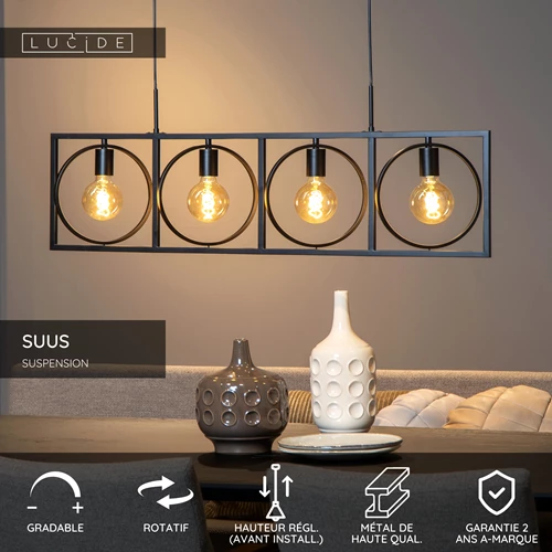 Lucide SUUS - Suspension - 4xE27 - Noir - USP